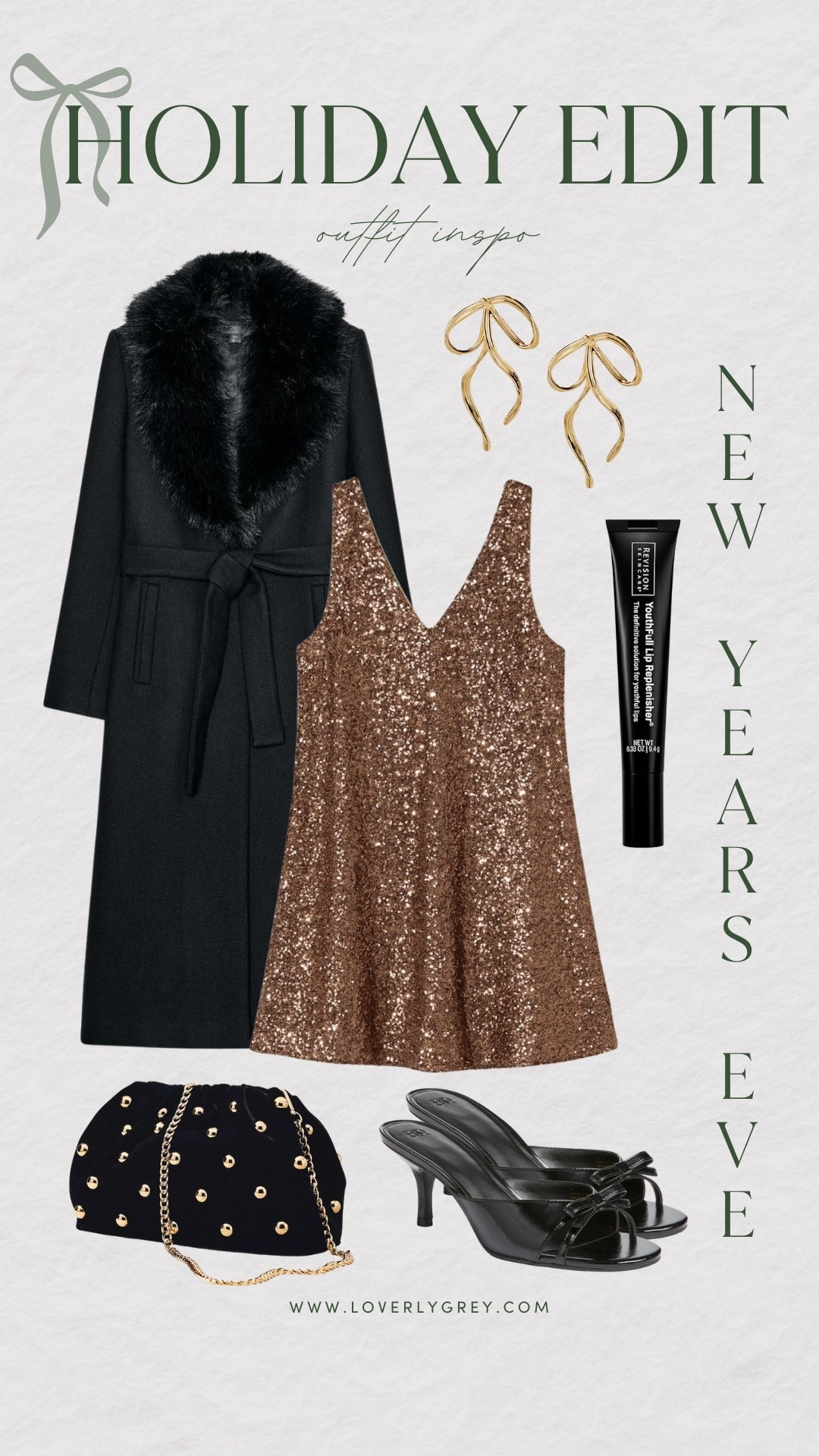 Here’s some outfit inspo for your New Year’s Eve party! ✨

Loverly Grey, New Year’s Eve outfit inspo, New Year’s Eve outfit ideas, NYE outfit ideas, NYE outfit inspo, sparkly dress, sequin dress, copper dress, mini dress, black fur coat, black heels, black velvet clutch, gold earrings, bow earrings

#LTKootd #LTKSeasonal #LTKHoliday