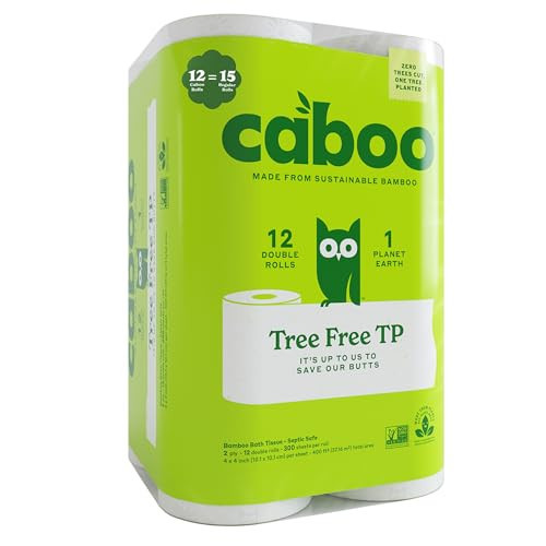 Caboo Tree Free Toilet Paper, Tree Free, Septic, Chemical Free Bath Tissue - 2 Ply Sheets, 300 Sheets Per Roll, 12 Double Rolls | Amazon (US)