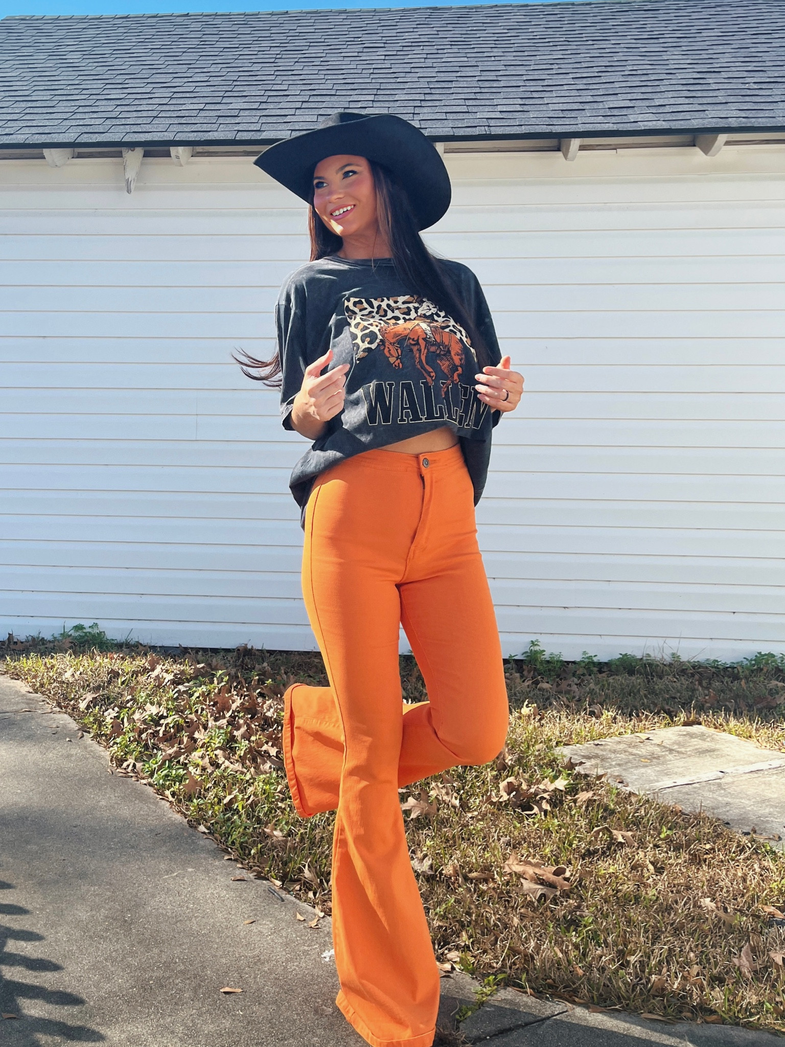 Orange best sale flared pants