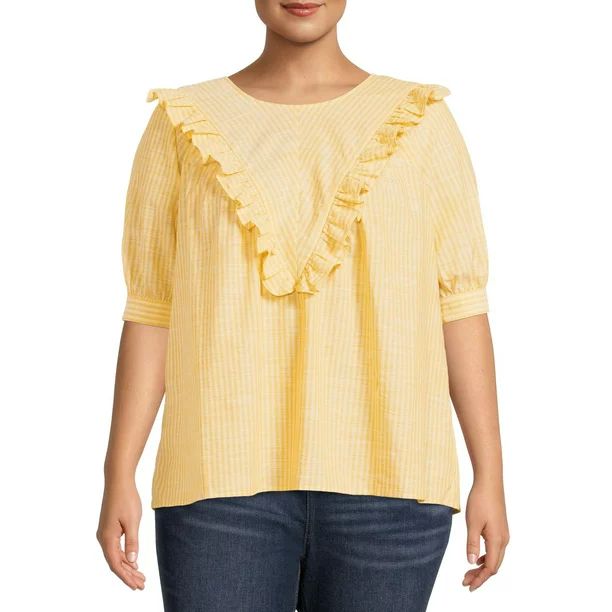 Terra & Sky - Terra & Sky Women's Plus Size Short Sleeve Ruffle Woven Blouse - Walmart.com | Walmart (US)