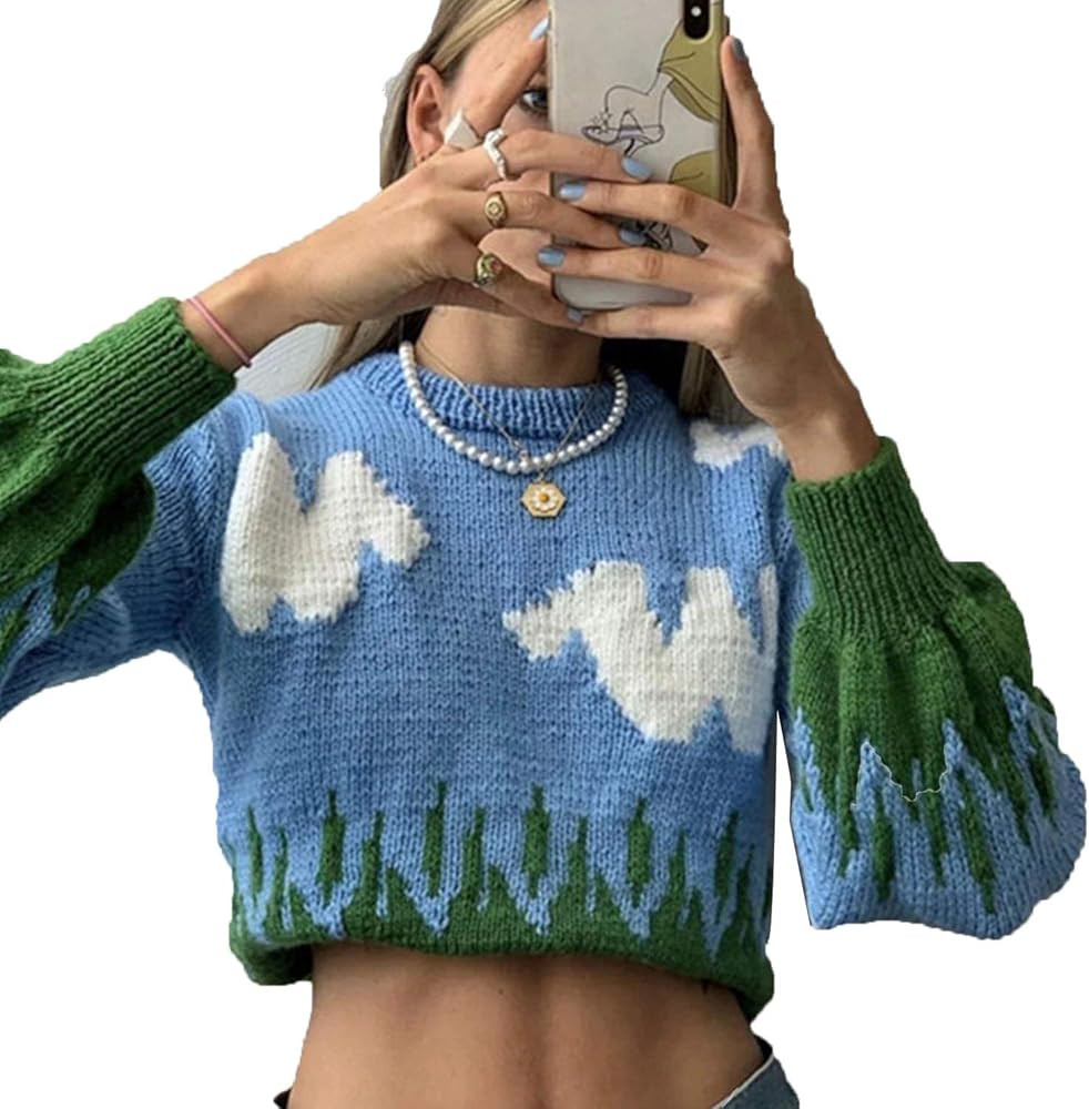Autumn Vintage Women's Knitted Sweaters Streetwear Oversized Pullovers Harajuku y2k Aesthetic 90s... | Amazon (US)