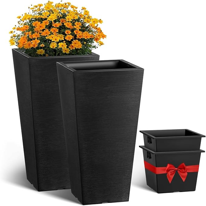 VEVOR Set of 2 Tall Outdoor Planters 22inch, Large Planters for Outdoor Indoor Plants, Black Fron... | Amazon (US)
