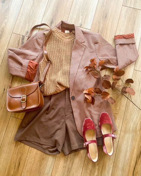 Early fall outfit. Plaid blazer. Sleeveless sweater. Velvet flats. Business casual. Mary Jane ballet flats. 

#LTKworkwear #LTKSale #LTKSeasonal