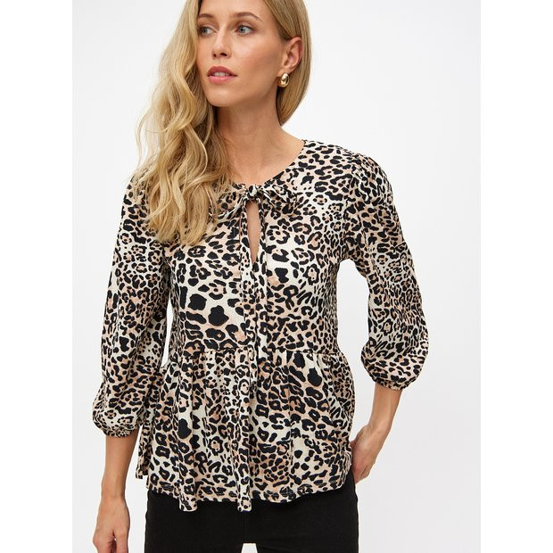 Animal Print Tie Front Half-Sleeve Top 6 | Tu Clothing