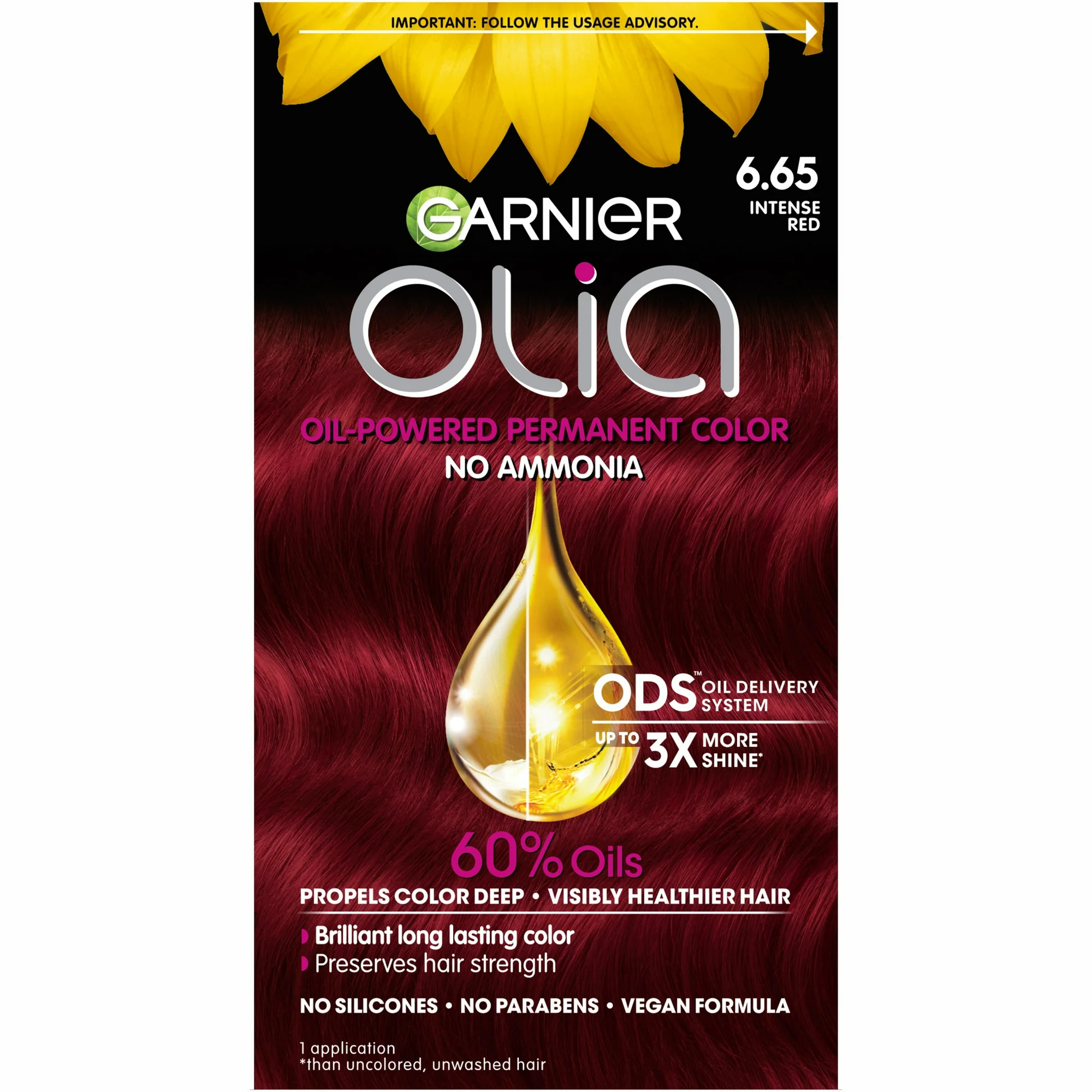 Garnier Olia Long Lasting Permanent Hair Color Kit with 60% Oils, 6.65 Intense Red | Walmart (US)