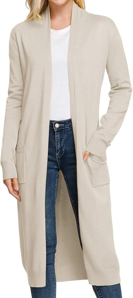 GRACE KARIN Essential Solid Open Front Maxi Long Knitted Cardigan Sweater for Women | Amazon (US)
