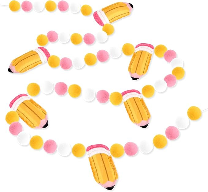 Back to School Decorations 7.5 Ft Felt Pompom Banner Cute 3D Pencil Felt Ball Pre-Assembled Hangi... | Amazon (US)