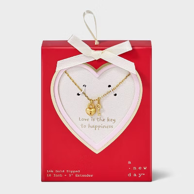 14K Gold Dipped Valentines Heart Lock and Key Pendant Necklace - A New Day™ Gold | Target