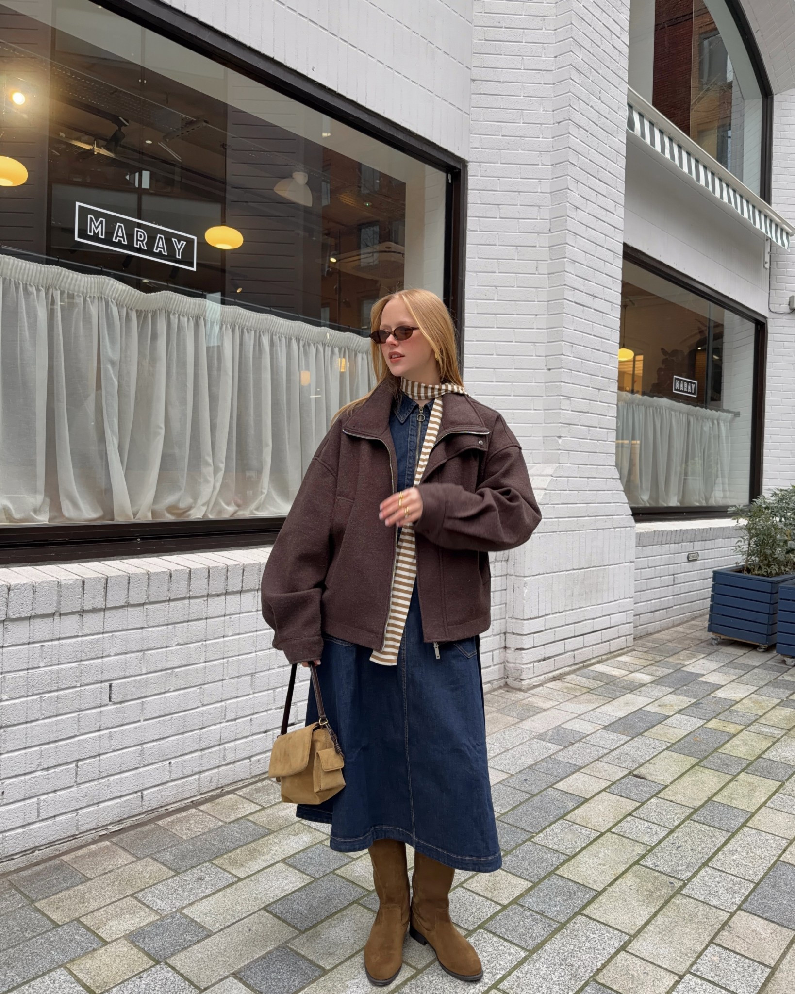 Denim, Denim Dress, Cropped Jacket, Brown Jacket, Brown Boots, Suede Boots, Charles & Keith Bag 

#LTKspring #LTKuk #LTKeurope