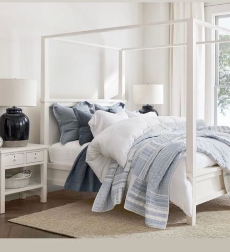 Bedroom decor, summer decor, white canopy bed and dresser, blue and white bedding, coastal decor

#LTKHome #LTKSeasonal #LTKStyleTip