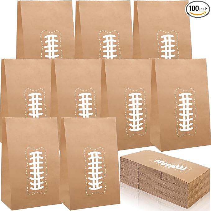 Football Kraft Paper Bags Sports Theme Party Treat Disposable Gift Bags Bulk Sandwich Snack Groce... | Amazon (US)
