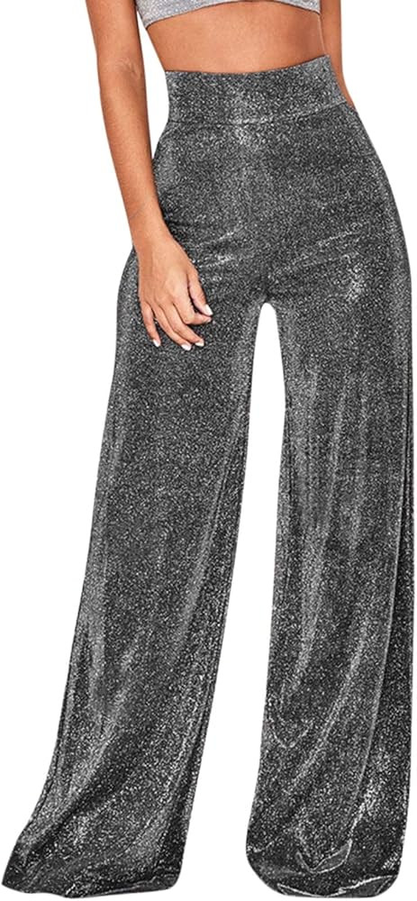 Women Pants Women Glitter Sequin Pant High Waisted Bell Bottom Flared Pant Stretchy Casual Home P... | Amazon (US)
