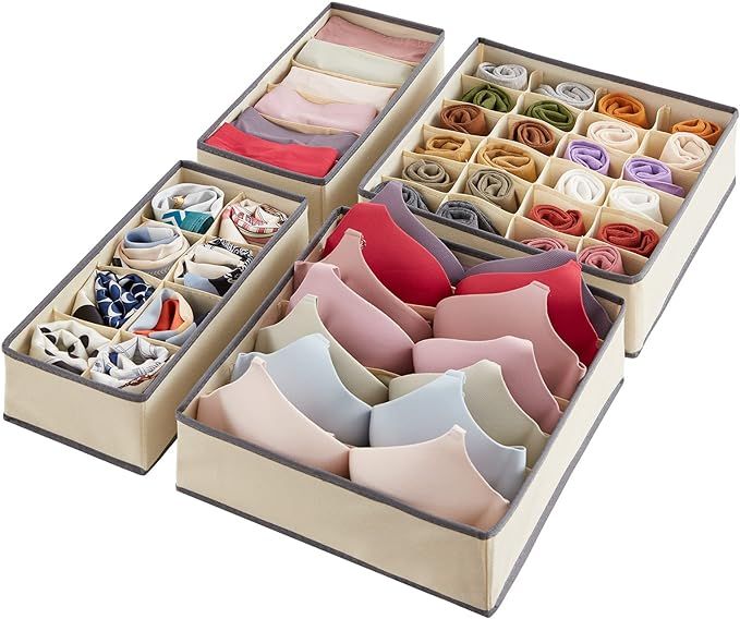 Lifewit Drawer Underwear Organizer Divider 4 Pieces Fabric Foldable Dresser Storage Basket Organi... | Amazon (US)