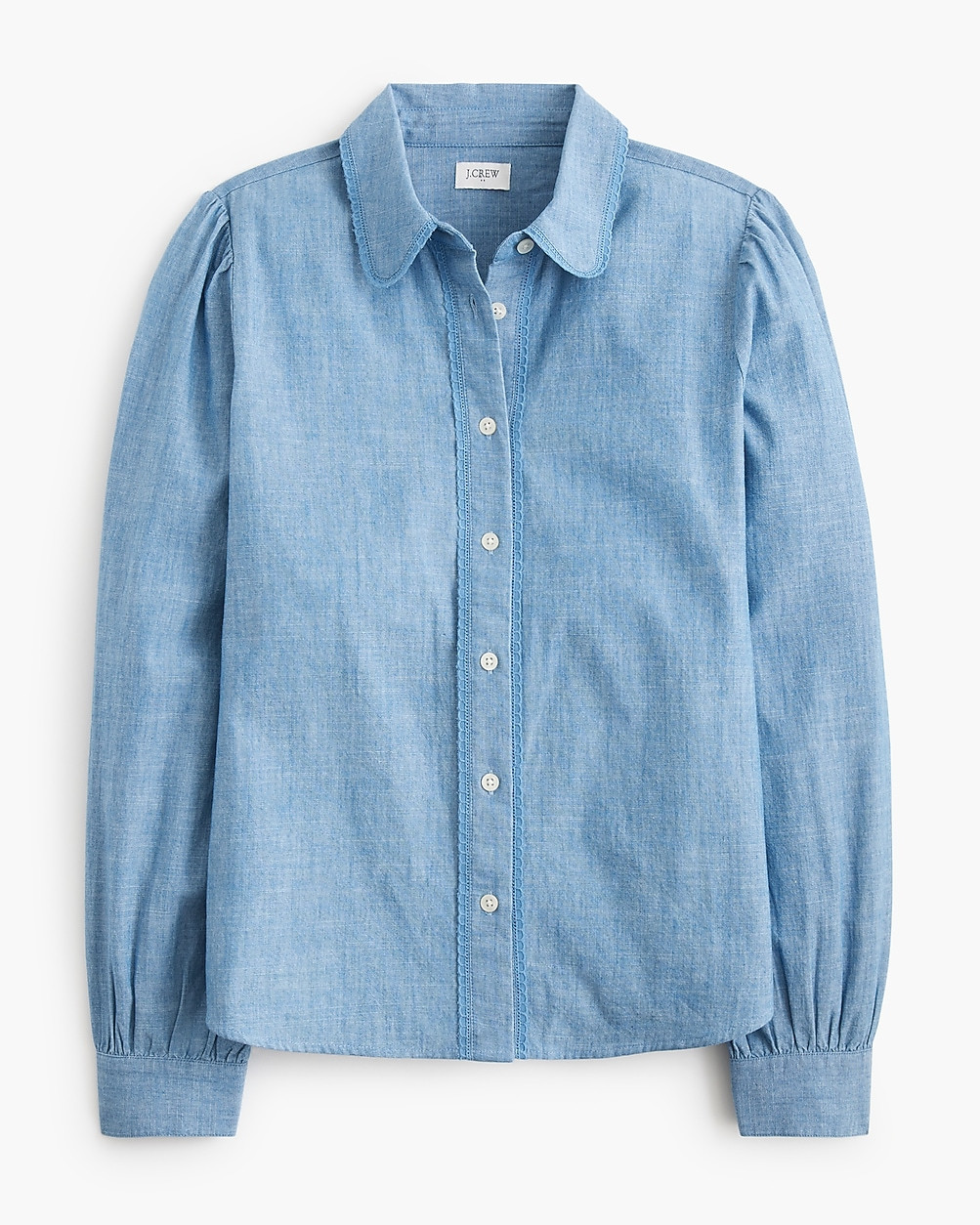 Lace-trim chambray button-up shirt | J.Crew Factory