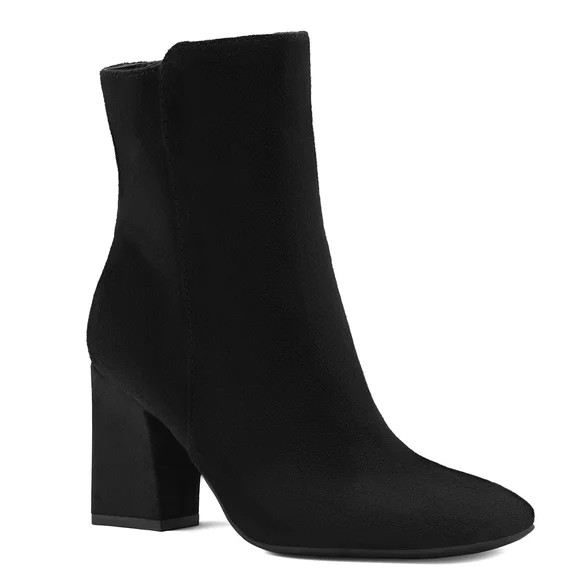 Pennysue Women's Square Toe Mid Calf Boots Black Chunky Block Heel Ankle Booties Side Zipper Size... | Walmart (US)