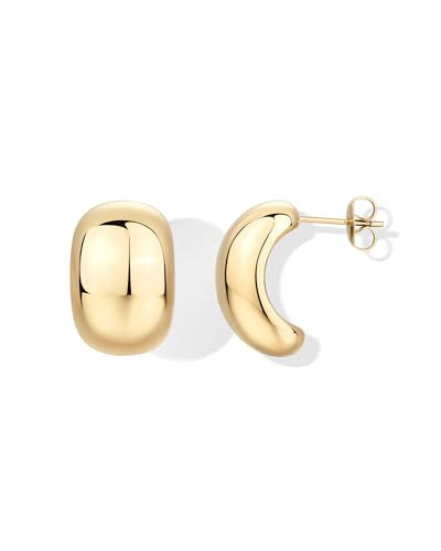 PAVOI Waterproof Chunky Earrings for Women - 14K Yellow Gold Plated Thick Statement Studs - Stainless Steel Chunky Gold Earrings Bold Jewelry - Yellow | Amazon (US)