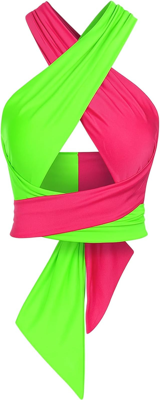 Neon Womens Ribbed Halter Crop Top Ruched Lace up Cropped Criss Cross Wrap Tie Tight Tank Top for... | Amazon (US)