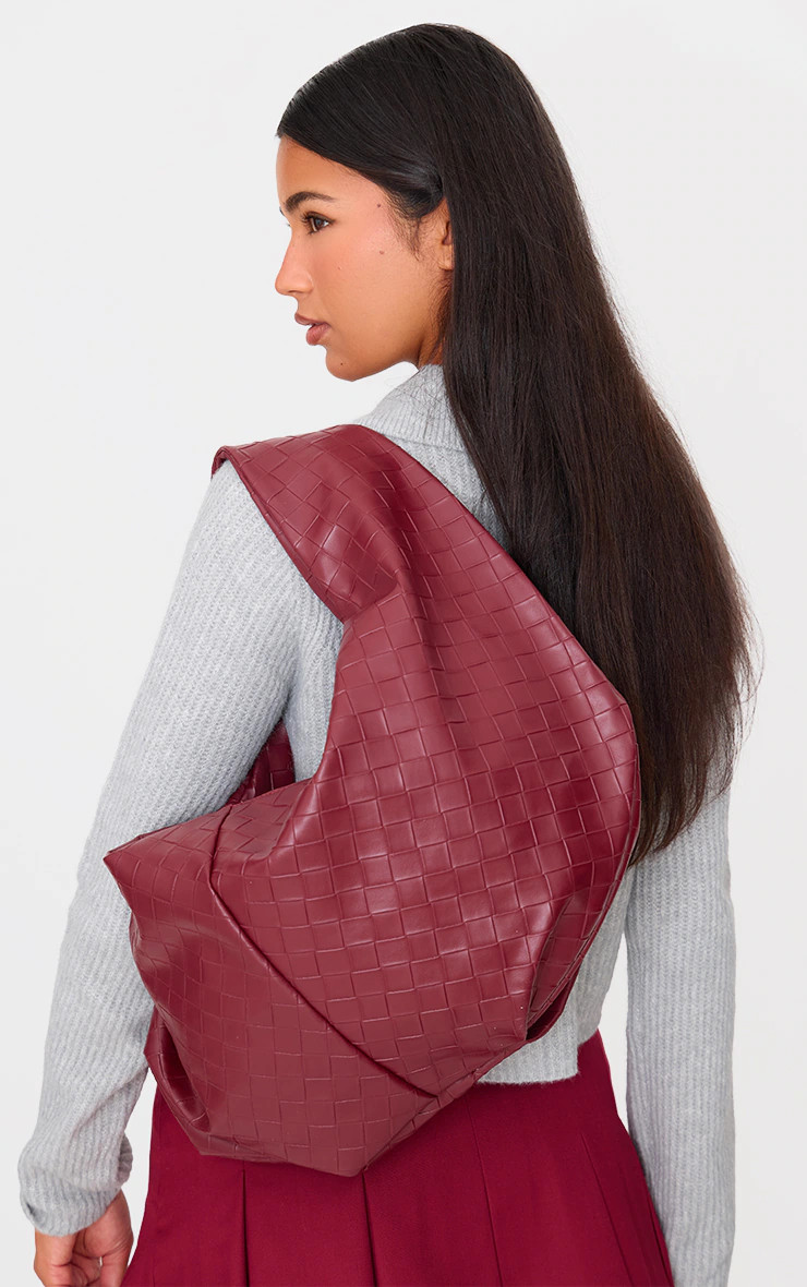 Burgundy Weaved Oversized Slouchy Tote | PrettyLittleThing UK