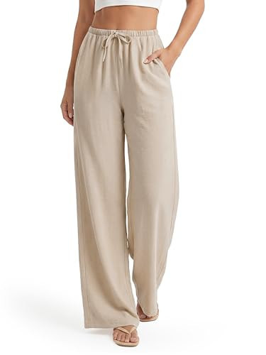 SEVEGO Women's Wide Leg Pants Extra Long Flowy Palazzo Summer Beach Lounge Trousers with Pockets, Apricot, 34" Inseam, XX-Large | Amazon (US)
