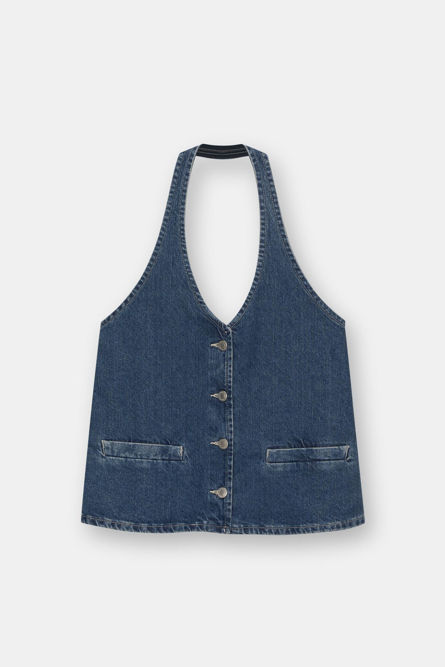 Denim halter neck waistcoat top | PULL and BEAR UK
