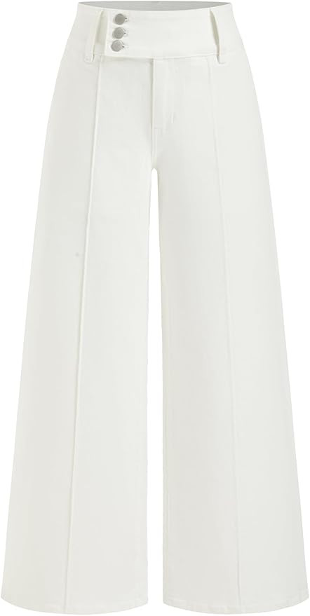 Women's Wide Leg Jeans Mid Waist Front Seam Loose Fit Pants Vintage Y2K Stretchy Jeans | Amazon (US)