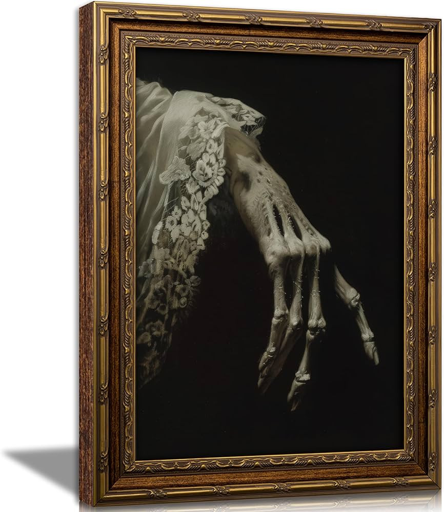 Vintage Gold Framed Gothic Wall Art, Victorian Skeleton Hand Oil Painting Canvas Prints, Spooky M... | Amazon (US)