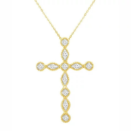 Brilliance Fine Jewelry Women s 1/6 CTTW Natural Diamond Cross Pendant and Necklace in 14K Gold Filled Chain | Walmart (US)
