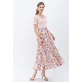 Romantic Blossom Floral Jacquard Frill Hem Maxi Skirt | Chicwish