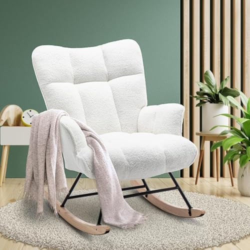 SAETSFEG Rocking Chair Nursery Teddy Upholstered Glider Rocker Rocking Accent Chair Padded Seat w... | Amazon (US)