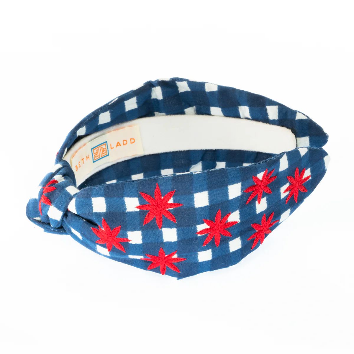 Blue Gingham Headband with Red Stars | Beth Ladd Collections
