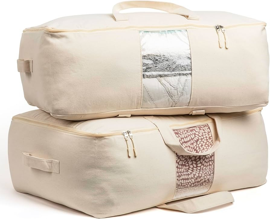 Soft Canvas Storage Bags with Zipper. Thick Breathable, 2pc King/Queen Comforter Organizer. Four ... | Amazon (US)