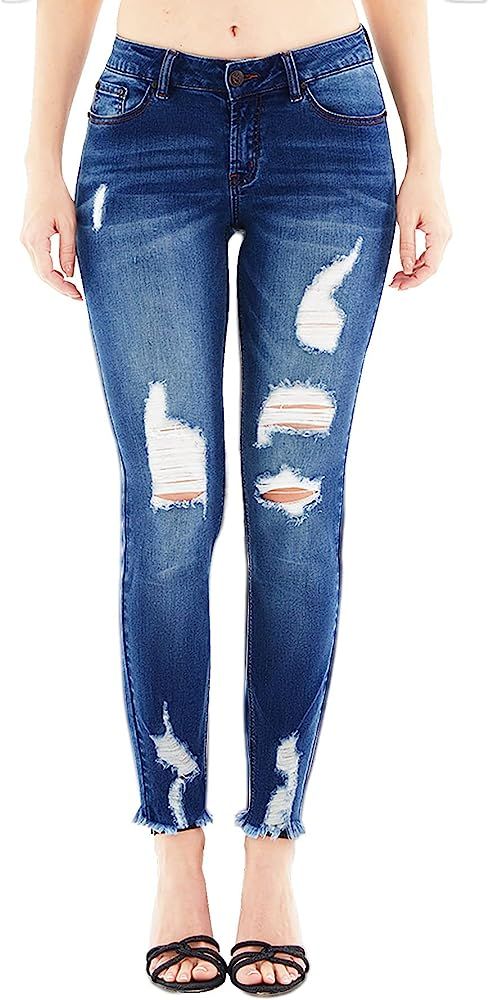 RHODANTHE Women's Ripped Skinny Jeans Stretch Boyfriend Trendy Jean Women Straight Distressed Jeans | Amazon (US)