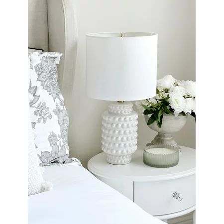 My Texas House 21 Hob-Nail Ceramic Table Lamp Brass Accents White Finish | Walmart (US)