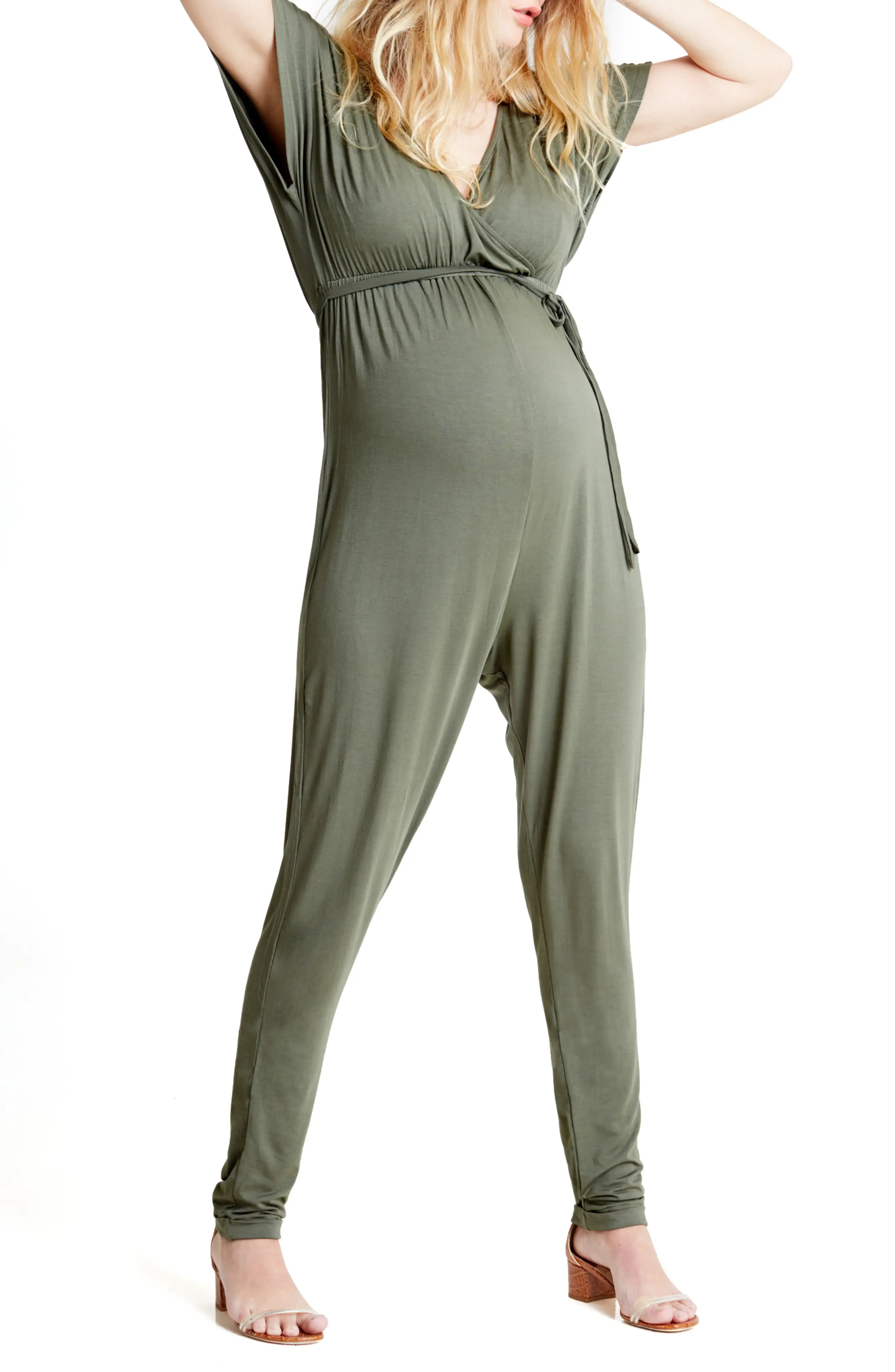 Women's Ingrid & Isabel Crossover Maternity Jumpsuit, Size Medium - Green | Nordstrom