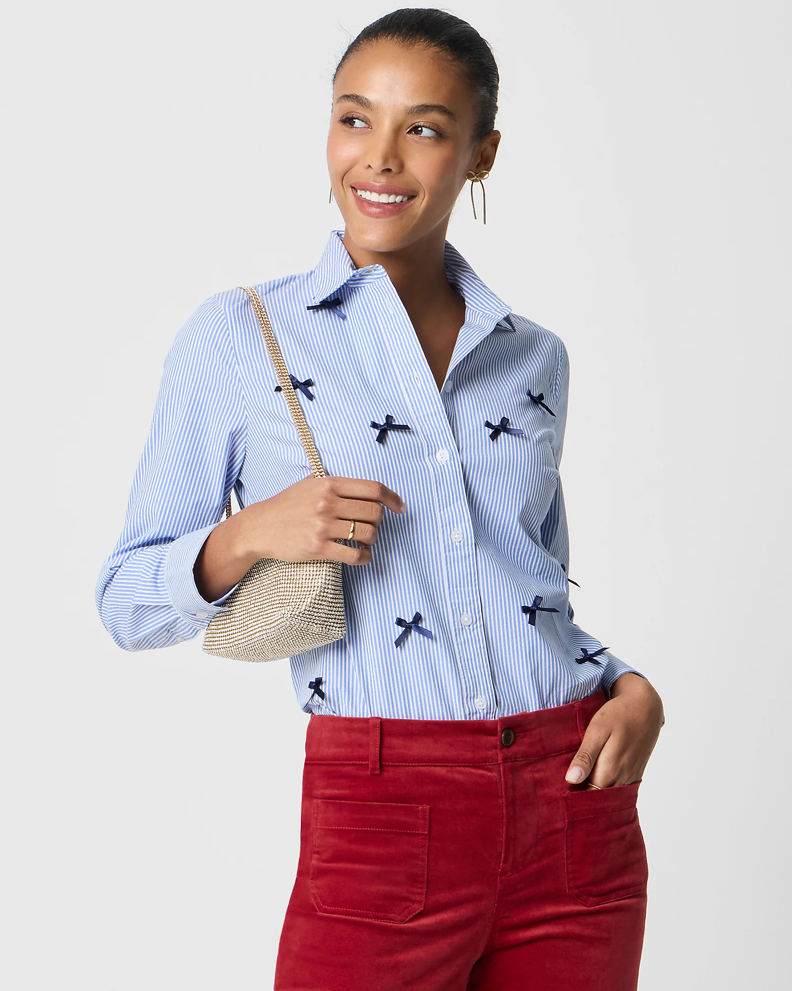 Striped bow button-up shirt | J.Crew Factory