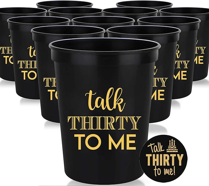 Talk Thirty to Me 30th Birthday Party Cups and 1"Talk Thirty to Me" Button Set of 12, 16oz Black ... | Amazon (US)