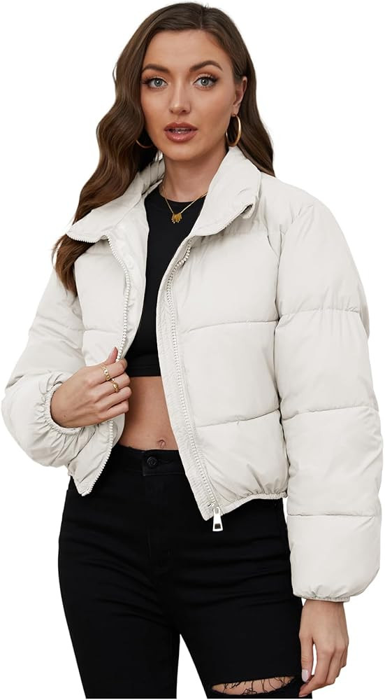 Wyeysyt Women's Cropped Puffer Jacket Winter Quilted Lightweight Short Outerwear Jacket with Pock... | Amazon (US)