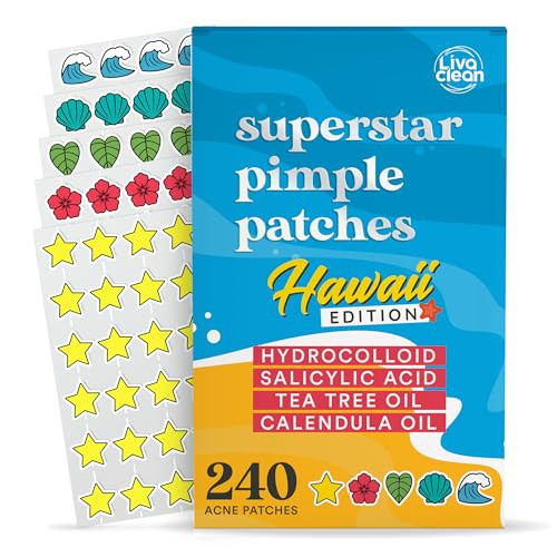 Livaclean 240 CT Cute Pimple Patches for Face w/ Salicylic Acid, Tea Tree Oil & Calendula Oil - Zit Stickers, Hydrocolloid Acne Patches for Face - Acne Stickers - Star Pimple Patch - Hawaii Edition | Amazon (US)