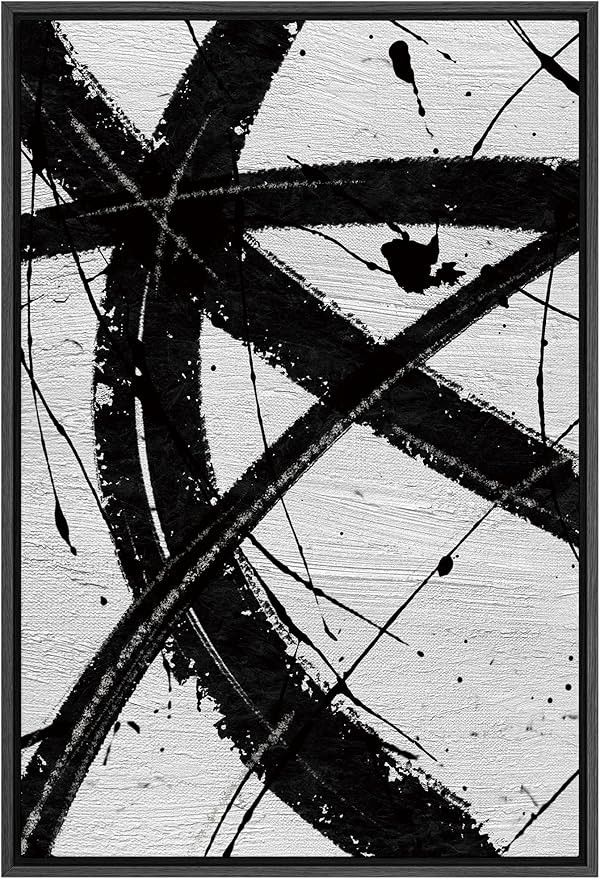SIGNFORD Framed Canvas Wall Art Curve Ink Stroke with Line, Texture Abstract Brushstroke Illustra... | Amazon (US)