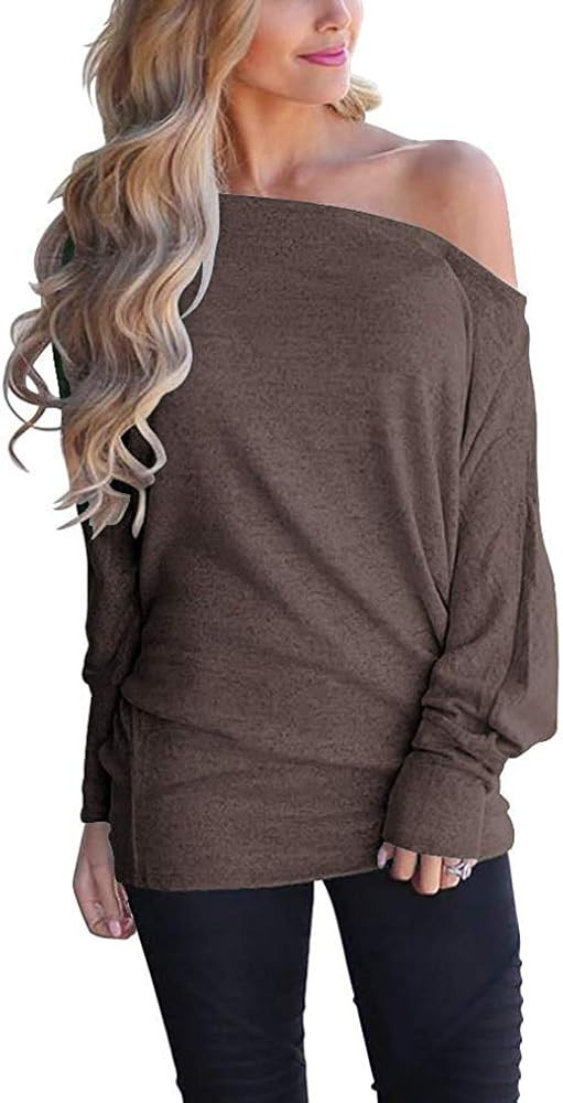 Poetsky Women's Off Shoulder Tops Casual Loose Shirt Batwing Sleeve Tunics Blouse | Amazon (US)