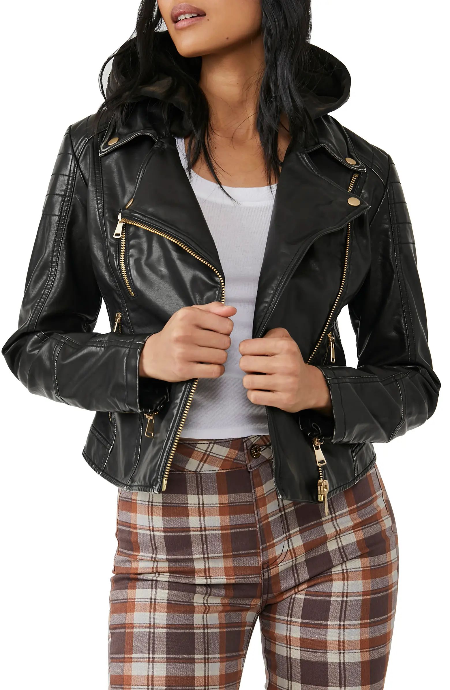 Harriett Hooded Faux Leather Moto Jacket | Nordstrom Rack