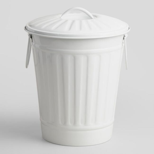 Matte White Retro Metal Trash Can | World Market
