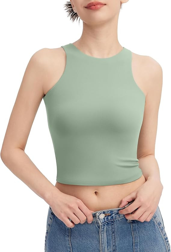 PUMIEY Women's High Neck Tank Top Sleeveless Summer Crop Tops for Women Smoke Cloud Pro Collectio... | Amazon (US)