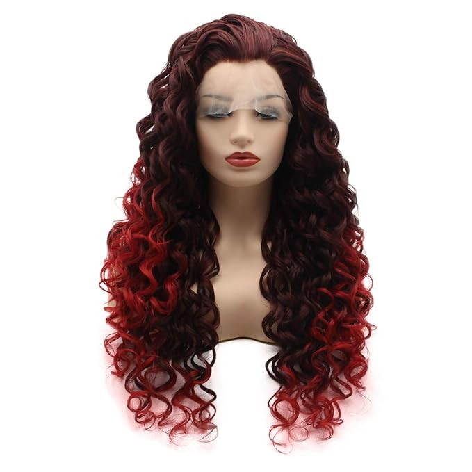 Hair Curly Long 26inch Auburn Root Red Ombre Half Hand Tied Realistic Synthetic Lace Front Wigs | Amazon (US)