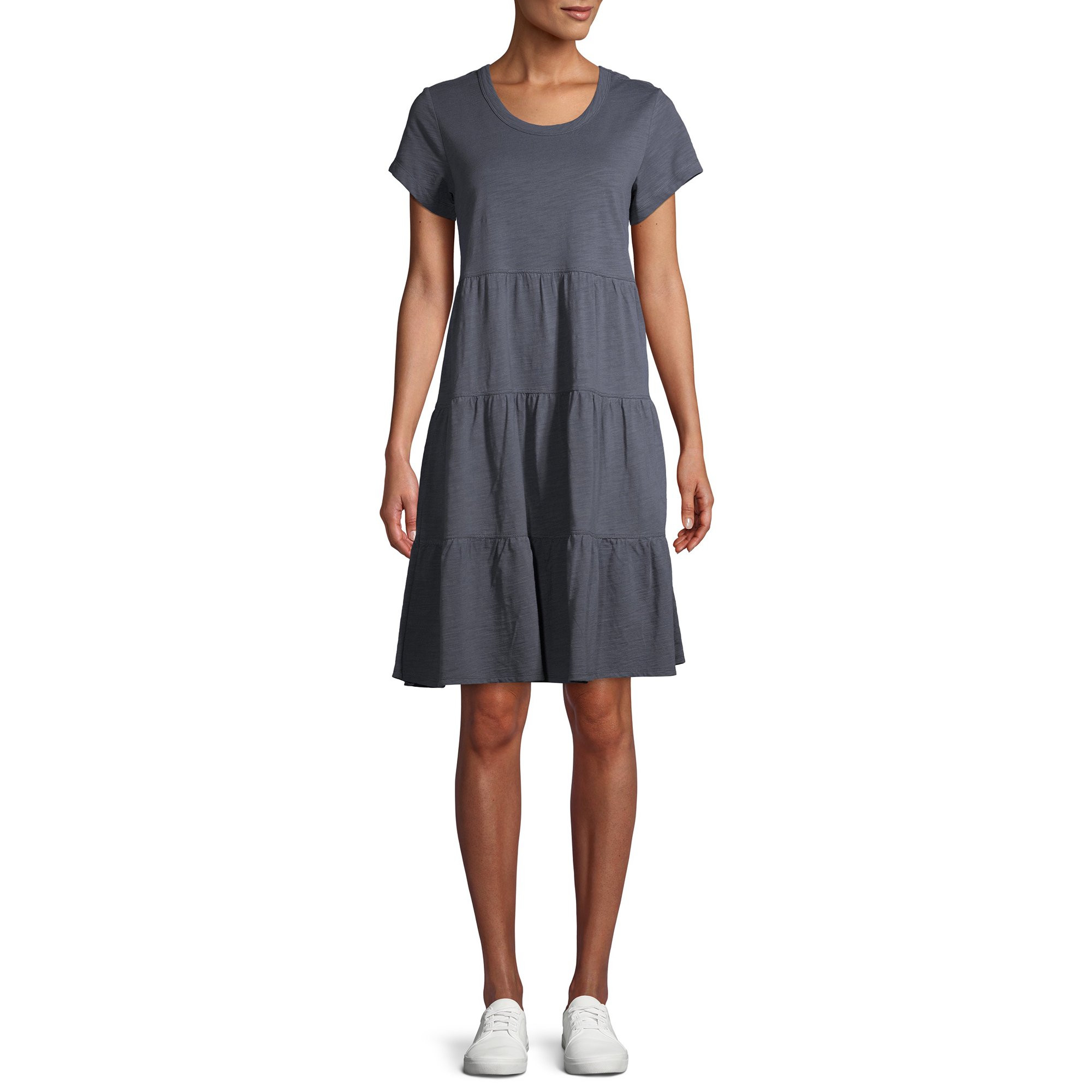 Time and Tru Women's Flutter Sleeve Tiered Dress | Walmart (US)
