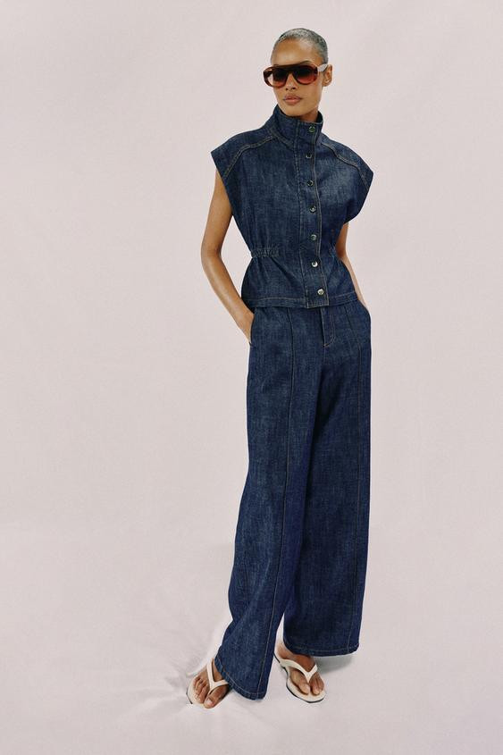 Zara - Linen Vest With Elastic Waist - Indigo - S - Woman | Zara US