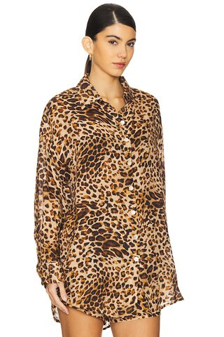 Playa Linen Boyfriend Shirt in Lux Leopard | Revolve Clothing (Global)