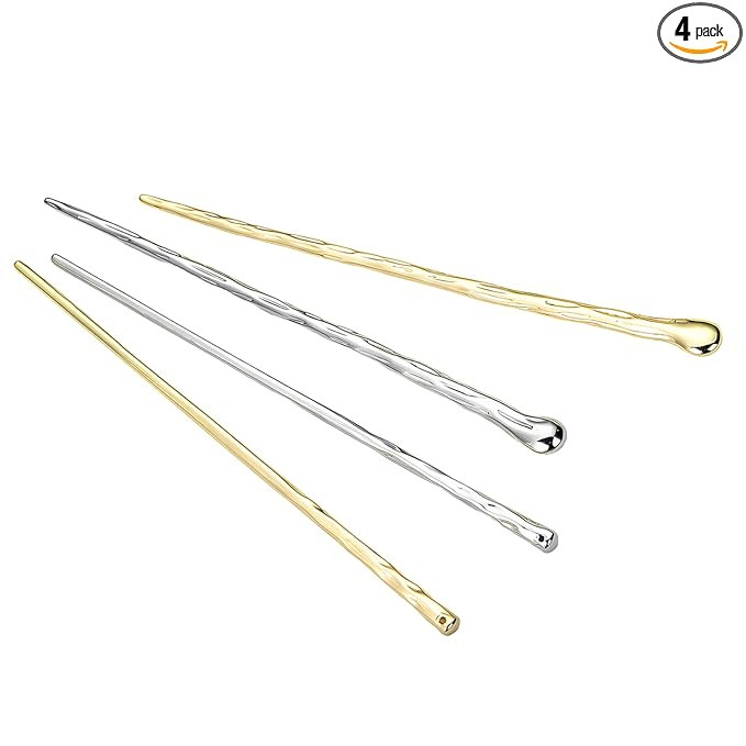 4pcs Metal Hair Sticks Hair Bun Chopsticks Hair Pins Simple Sturdy Alloy Sticks for Women Long/Th... | Amazon (US)