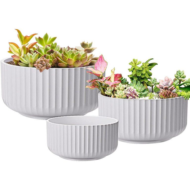 Plant Pots, 5/6/7 inch Indoor Planters with Drainage Hole, Round Shallow Flower Pot, Ceramic Like... | Walmart (US)