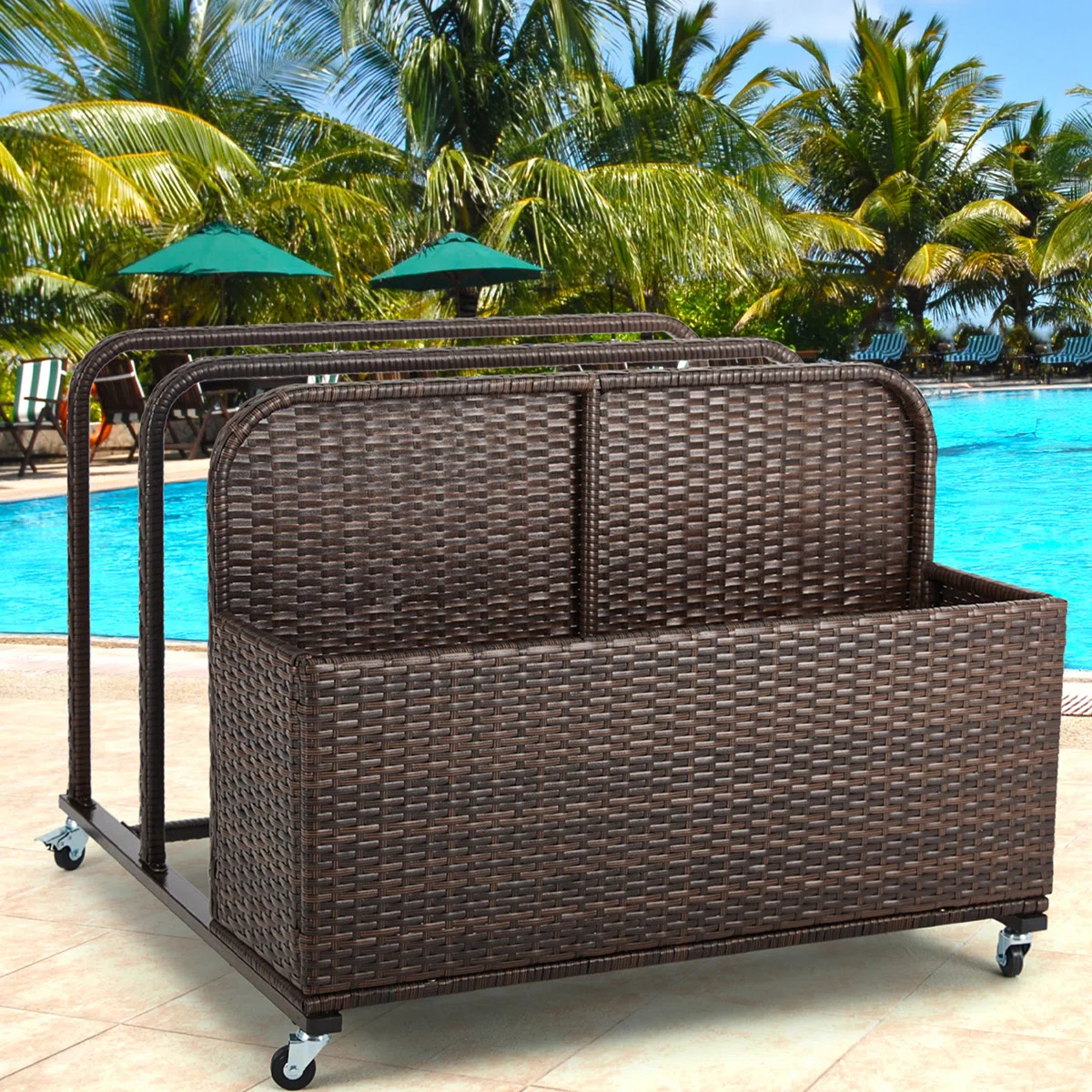 Poolside Float Storage Organizer, Outdoor Wicker Rattan Pool Float Holder Storage Rack For Basket... | Wayfair North America